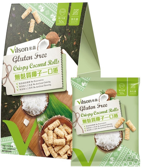 Vilson 米森 無麩質椰子一口捲 5包, 100g, 1套