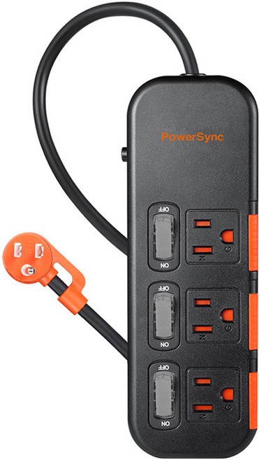 PowerSync 群加 滑蓋防塵防雷擊延長線 3P 3開 3孔 TS33D045, 黑色, 1個, 4.5m