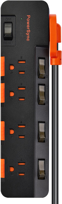PowerSync 群加 防雷防塵大間距延長線 3P 5開 4孔 TR54D018, 黑色, 1個, 1.8m