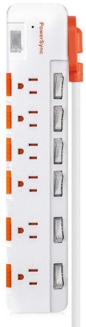 PowerSync 群加 防雷防塵大間距延長線 3P 7開 6孔 TR76D927, 白色, 1個, 2.7m