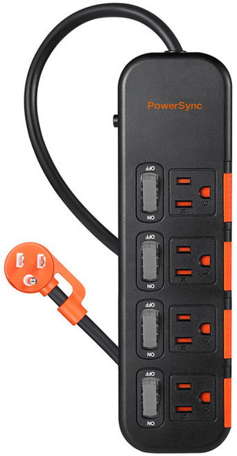 PowerSync 群加 滑蓋防塵防雷擊延長線 3P 4開 4孔 TS44D027, 黑色, 1個, 2.7m