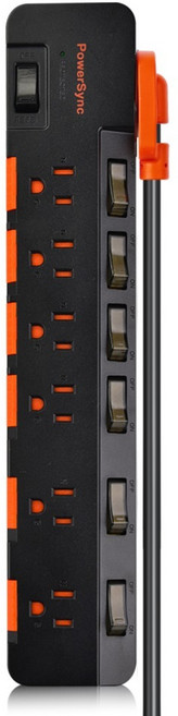 PowerSync 群加 防雷防塵大間距延長線 3P 7開 6孔 TR76D027, 黑色, 1個, 2.7m