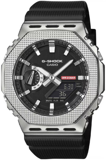 CASIO 卡西歐 G-SHOCK 金屬八角系列 運動戶外手錶 GM-2100M-1ADR, 黑色 + 銀色, 1個