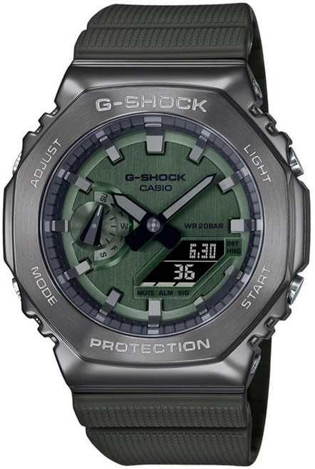 CASIO 卡西歐 G-SHOCK 綠色金屬八角系列 運動戶外手錶 GM-2100B-3ADR, 綠色 + 灰色, 1個