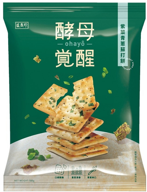 盛香珍 酵母覺醒 紫菜青蔥蘇打餅, 500g, 1個