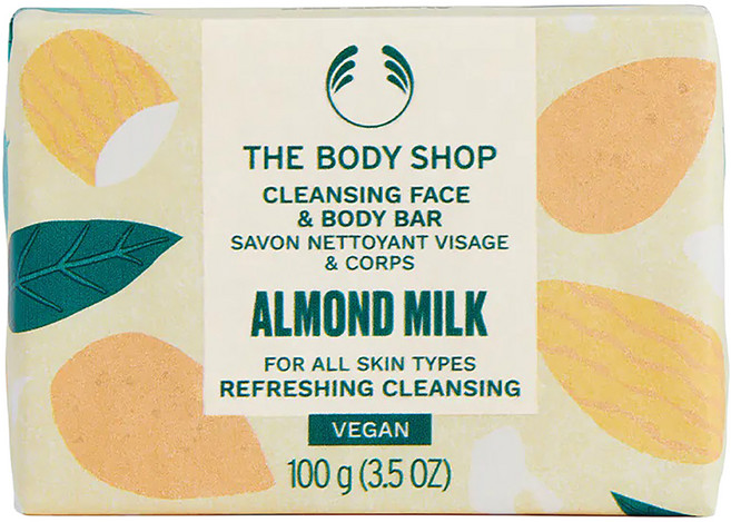 THE BODY SHOP 美體小舖 台灣公司貨 杏奶舒敏臉部&身體潔膚皂, 100g, 1個