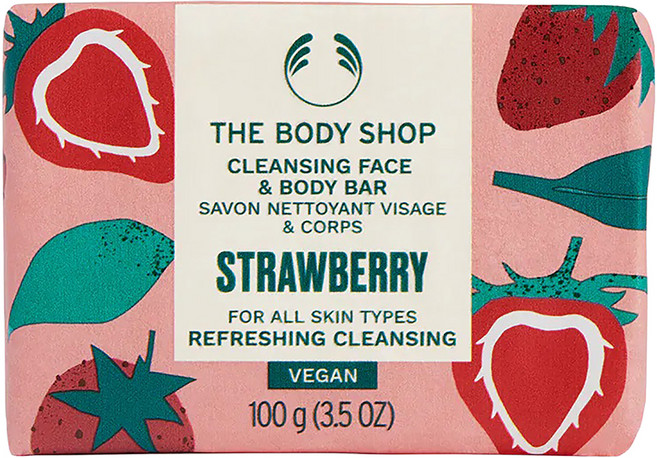 THE BODY SHOP 美體小舖 台灣公司貨 草莓嫩白臉部&身體潔膚皂, 100g, 1個