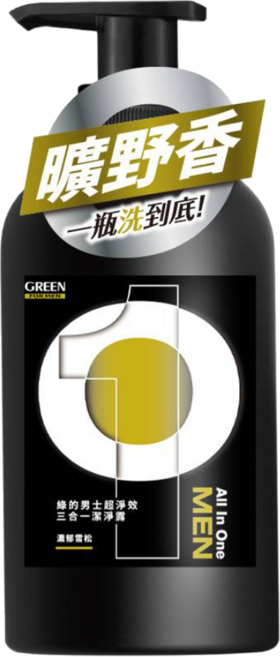 GREEN 綠的 男士三合一潔淨露 曠野香, 1個, 500ml