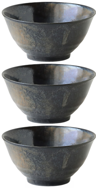 JUST HOME 日本製 美濃燒星空黑6吋陶瓷麵碗 600ml 5923-12A, 星空黑, 3個
