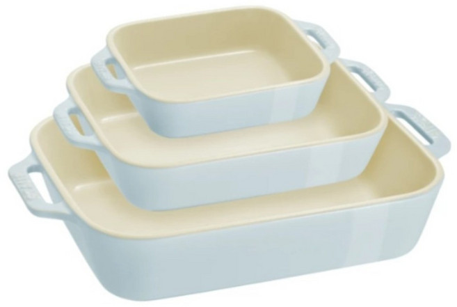 staub 馬卡龍長方型陶盤3件組, 奶油藍, 1套, 烤盤 400ml + 1000ml + 2400ml