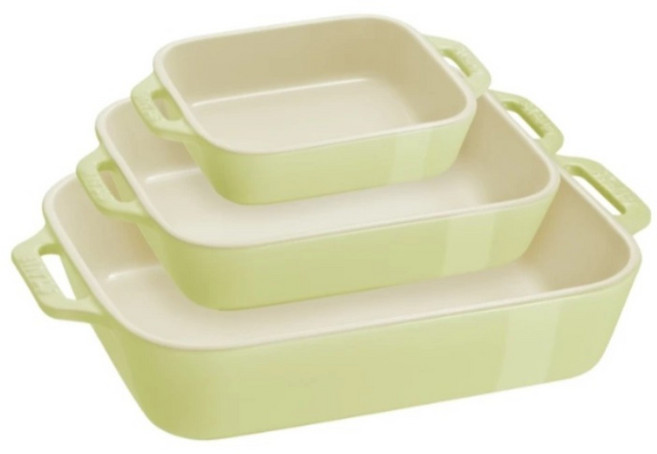 staub 馬卡龍長方型陶盤3件組, 青檸綠, 1套, 烤盤 400ml + 1000ml + 2400ml