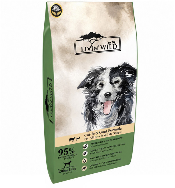 LIVIN'WILD 野宴 無穀糧犬飼料, 15kg, 1個, 牛 + 山羊