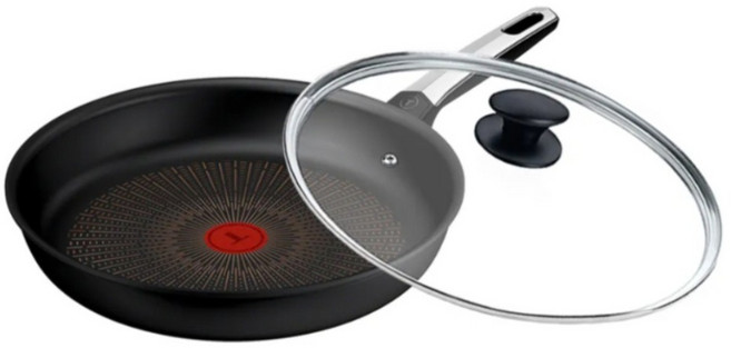 Tefal 特福 法國製 精悍系列 硬悍鍋 30cm 不沾平底鍋 9倍耐用塗層 + 玻璃蓋 1套 G3380702
