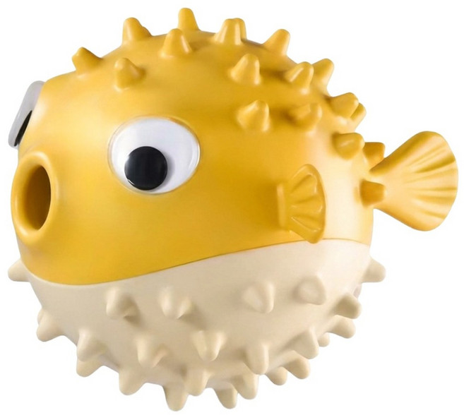 SUNORO 河豚蹦蹦魚狗狗玩具 耐咬磨牙潔齒球 彈力互動球, 黃色, 1個