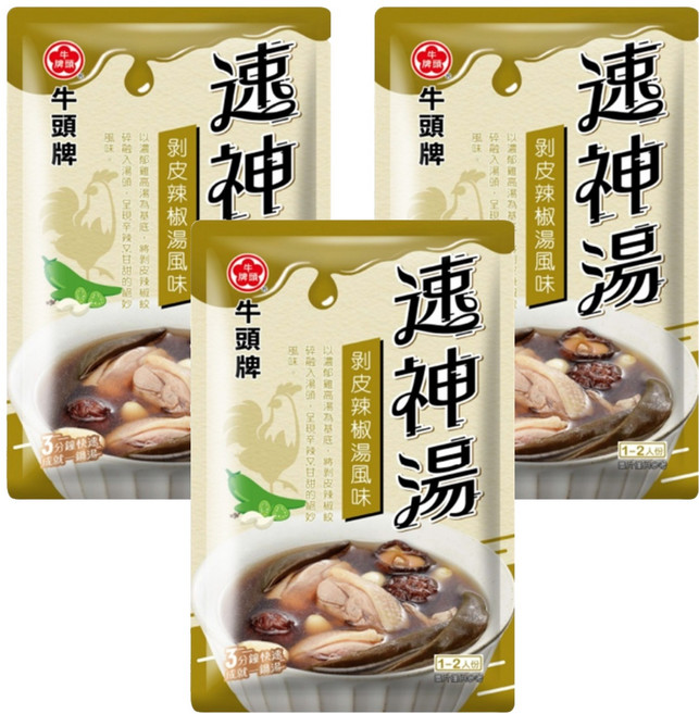 牛頭牌 速神湯 剝皮辣椒湯風味, 50g, 3個