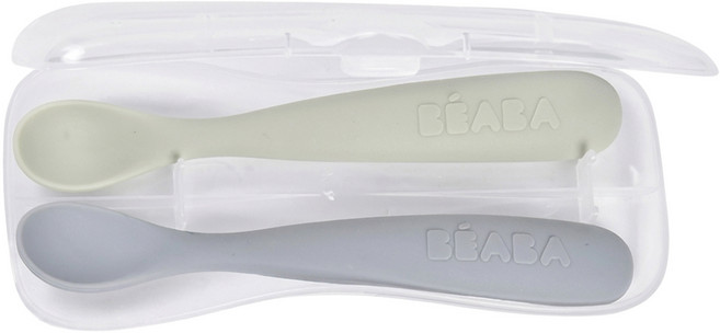 BEABA 矽膠湯匙2件組 第1階段, 霧藍色, 1套