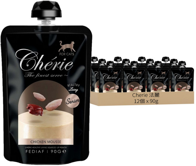 Cherie 法麗 熟齡貓 全照護系列 轉轉主食餐包, 90g, 12個, 雞肉慕斯