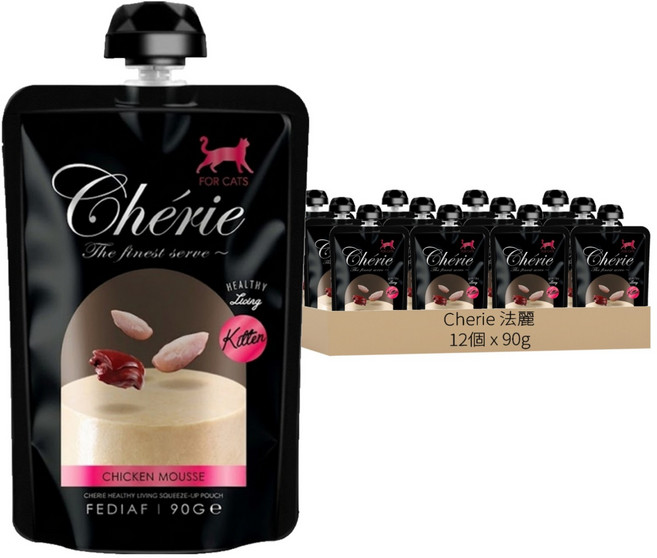 Cherie 法麗 幼貓 全照護系列 轉轉主食餐包, 90g, 12個, 雞肉慕斯
