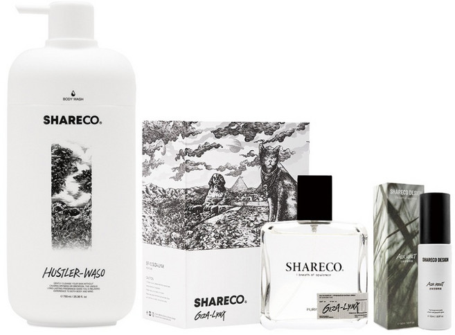 SHARECO 品牌明星組 琥珀檀香香水 + 菸草香沐浴膠 + 去味空間噴霧, 1組