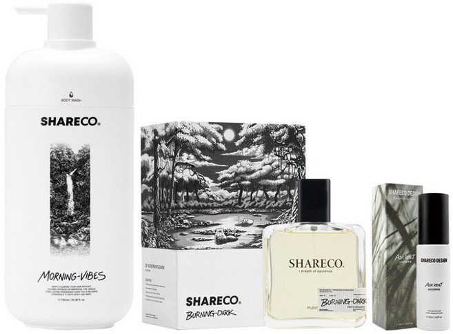 SHARECO 品牌明星組 極夜香水 + 雪松麝香沐浴膠 + 去味空間噴霧, 1組