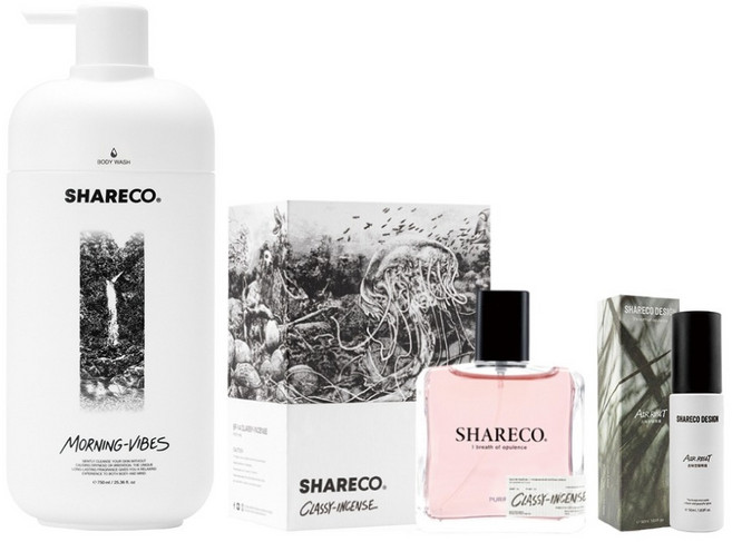 SHARECO 品牌明星組 焚香草香水 + 雪松麝香沐浴膠 + 去味空間噴霧, 1組