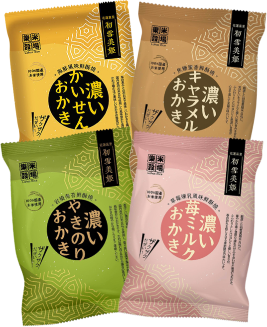 樂米穀場 初雪美姬風味鮮酥燒組, 1套, 草莓口味 + 海苔口味 + 海鮮口味 + 焦糖口味