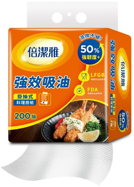 倍潔雅 強效吸油料理廚房紙巾, 1個, 200張