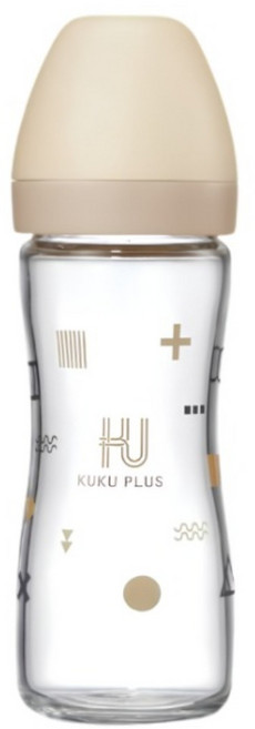 KU.KU Duckbill 酷咕鴨 KUKU PLUS 純真之瞳寬口玻璃奶瓶, 伯爵奶, 1個, 240ml