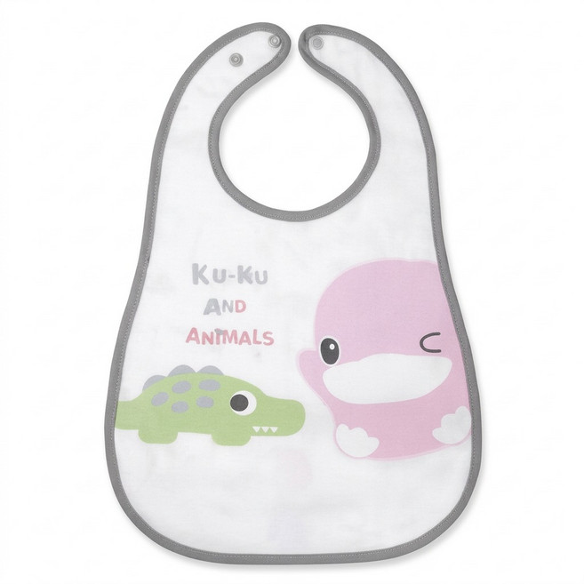 KU.KU Duckbill 酷咕鴨 動物派對防水圍兜, 歡樂粉, 1個, 1個裝