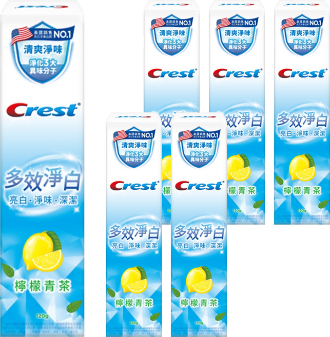 Crest 多效淨白牙膏 檸檬青茶, 120g, 6個