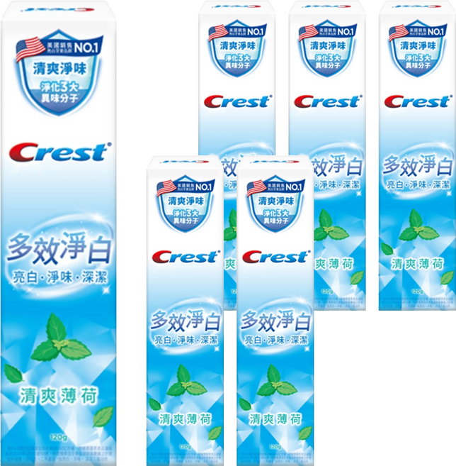 Crest 多效淨白牙膏 清爽薄荷, 120g, 6個
