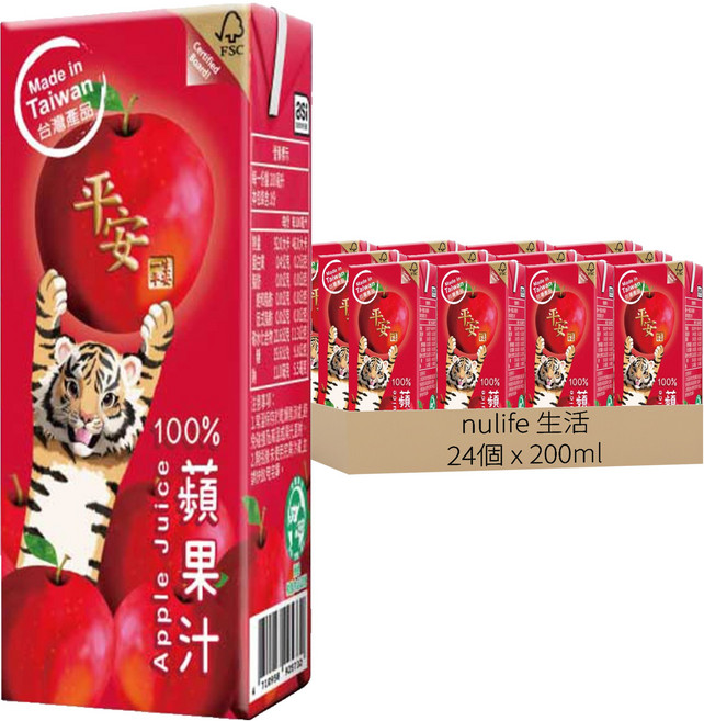nulife 生活 平安100%蘋果汁, 24個, 200ml