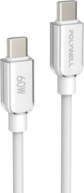 POLYWELL 寶利威爾 60W Type-C-Type-C 透明外殼 水晶編織快充線 IPhone15以上手機適用 PW15-W45-A445, 白色, 1個, 100cm