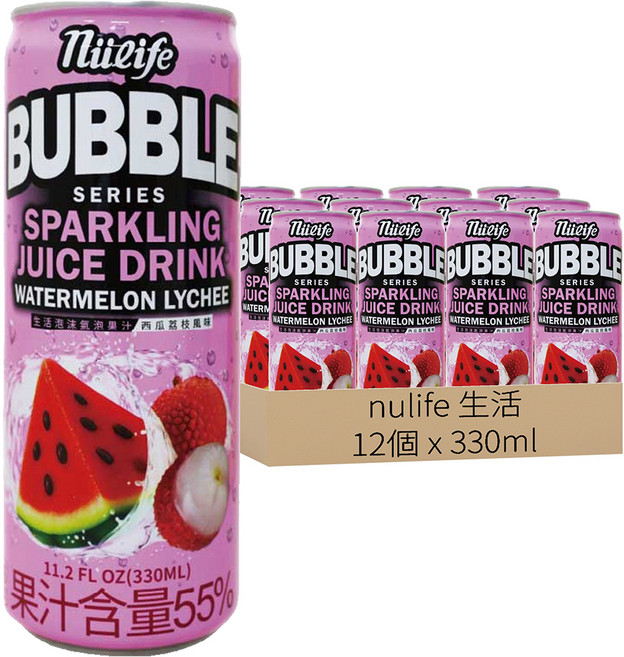 nulife 生活 西瓜氣泡果汁 荔枝, 12個, 330ml