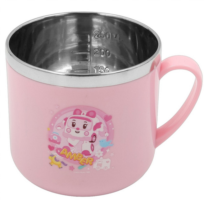 ROBOCAR POLI 波力 不鏽鋼防燙水杯 270ml, 粉色安寶, 1個