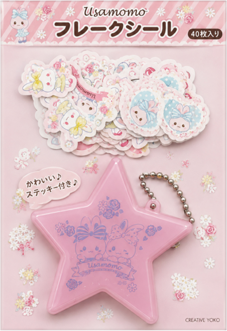 Usamomochan 萌兔桃桃 貼紙 附收納盒, 花漾, 1套