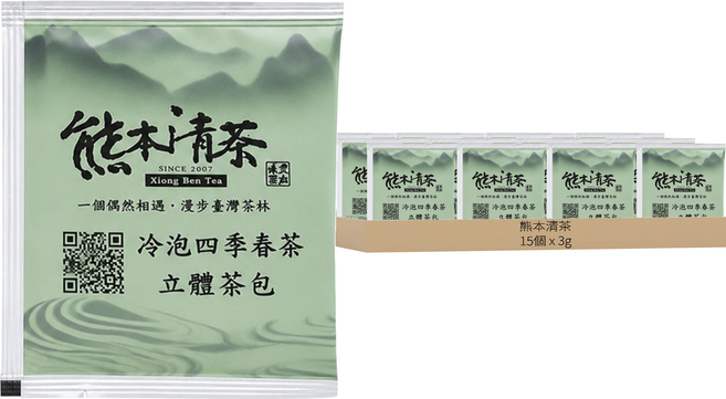Xiong-Ben Tea 熊本清茶 冷泡四季春茶立體茶包3gx15入, 3g, 1套, 15個裝