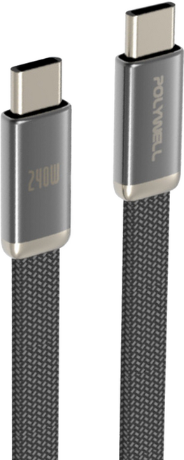 POLYWELL 寶利威爾 240W Type-C鋅合金快充扁線 1m 黑色 1個 PW15-W45-A489