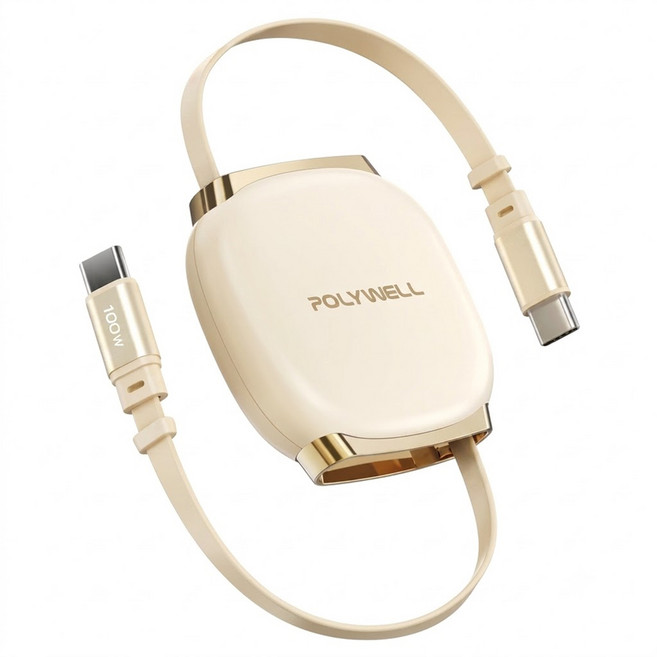 POLYWELL 寶利威爾 100W Type-C 伸縮快充線 1m 4檔長度調整 可充筆電 適用i15以上手機 平板 米色 1個 PW15-W45-A498