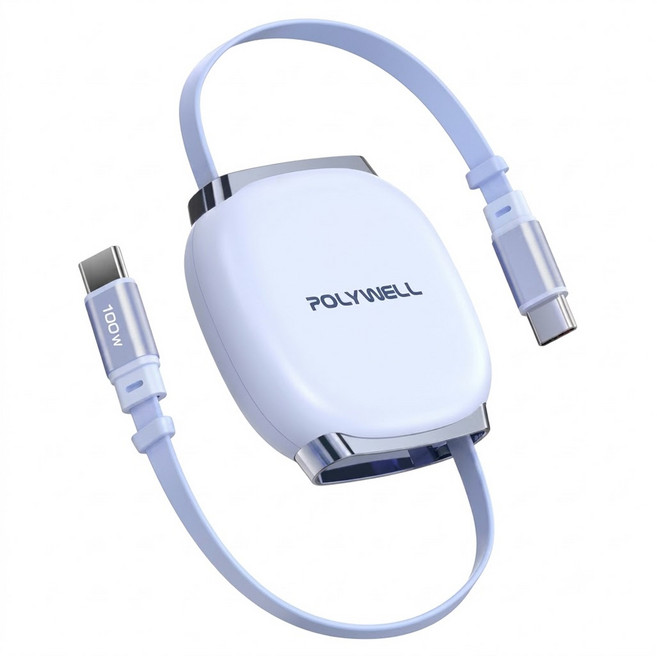 POLYWELL 寶利威爾 100W Type-C 伸縮快充線 1m 4檔長度調整 可充筆電 適用i15以上手機 平板 藍色 1個 PW15-W45-A499