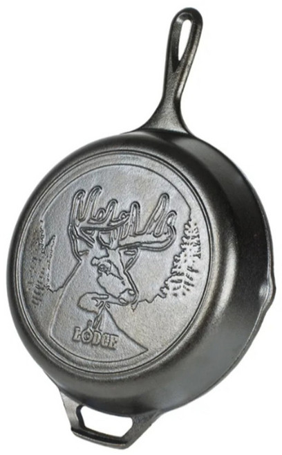 LODGE 野生動物系列 美國製鑄鐵露營煎鍋 麋鹿款 27cm 煎牛排 烤肉 1個