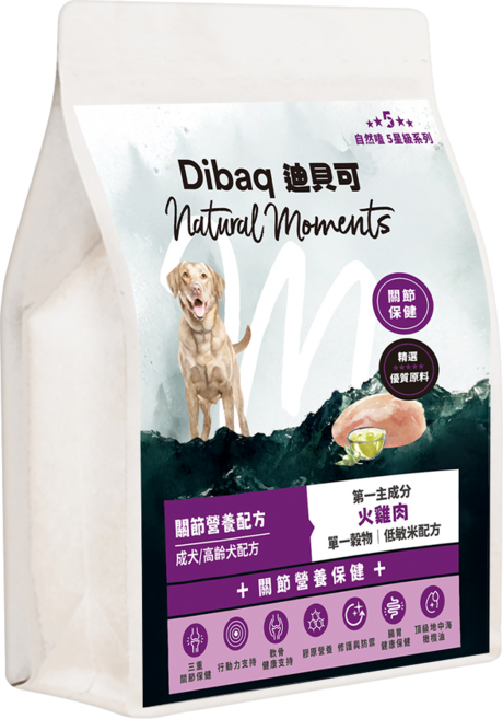 Dibaq Natural moments 自然嗑 5星級系列犬糧 成犬/老犬配方 關節營養配方, 300g, 1個, 火雞肉