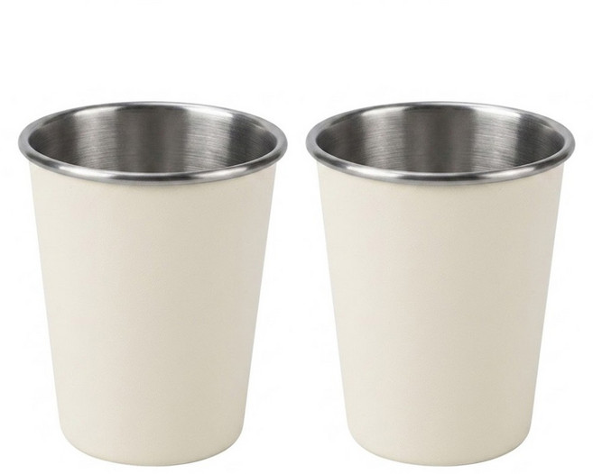 Vira 304不鏽鋼戶外露營杯/鋼杯 露營用品 350ml, 磨砂米白, 2個