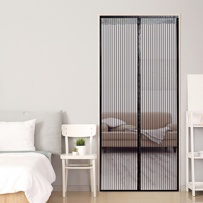 Sleep Peacefully 寢室安居 居家磁吸防蚊門簾 90 x 210cm 免釘牆 超靜音 魔鬼氈 黑色 1個