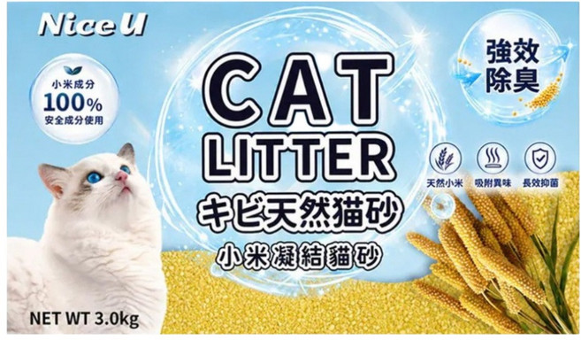 Nice u 毛樂趣 小米凝結貓砂, 3kg, 1個, 天然