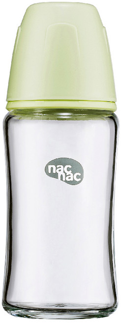nac nac 妍心 35%晶透防脹氣玻璃寬口奶瓶 3個月以上, 茉莉綠, 240ml, 1個