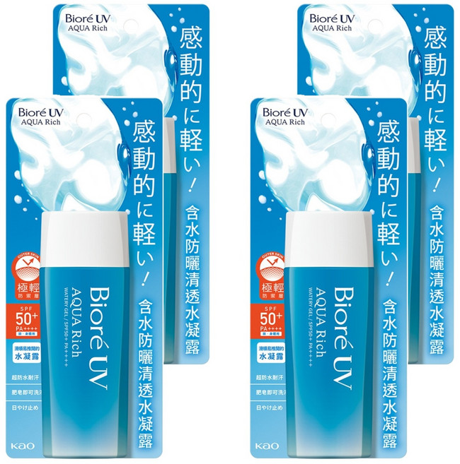 biore 蜜妮 台灣公司貨 含水防曬清透水凝露 spf50+ pa++++, 90ml, 4瓶