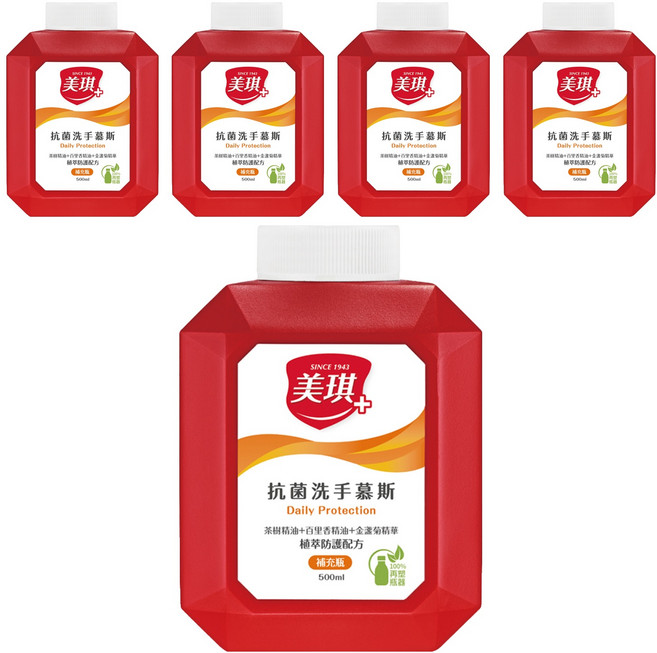 美琪 抗菌洗手慕斯 補充瓶, 500ml, 5瓶
