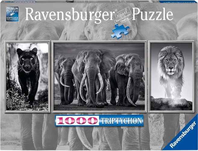 Ravensburger 維寶 全景三聯畫黑白動物拼圖, 1000片, 黑白動物 黑色 + 白色, 1盒