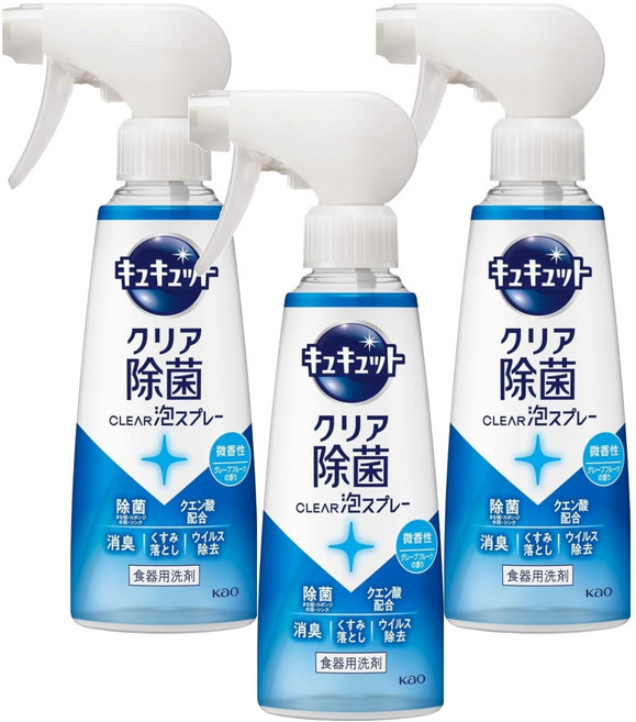 Kao 花王 Cucute 珂珂透 Cucute CLEAR 泡沫餐廚具洗碗精 葡萄柚香, 280ml, 3瓶
